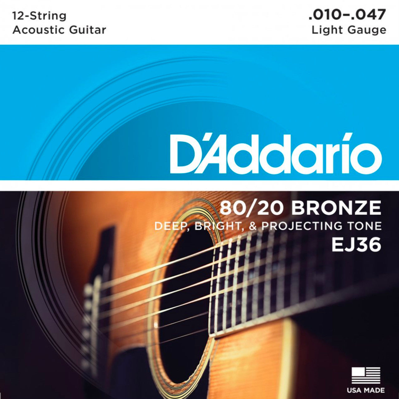 D'addarío 80/20 Bronze Acoustic Guitar Strings (10-47) (12 String Set)