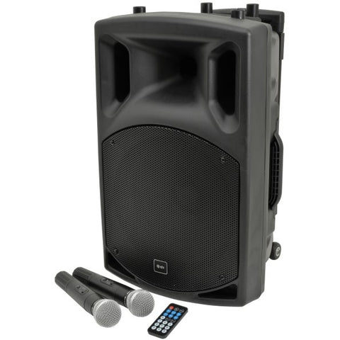 QTX QX15PA Portable PA Speaker w/ Bluetooth/USB/SD/FM Player & Wireless Microphones