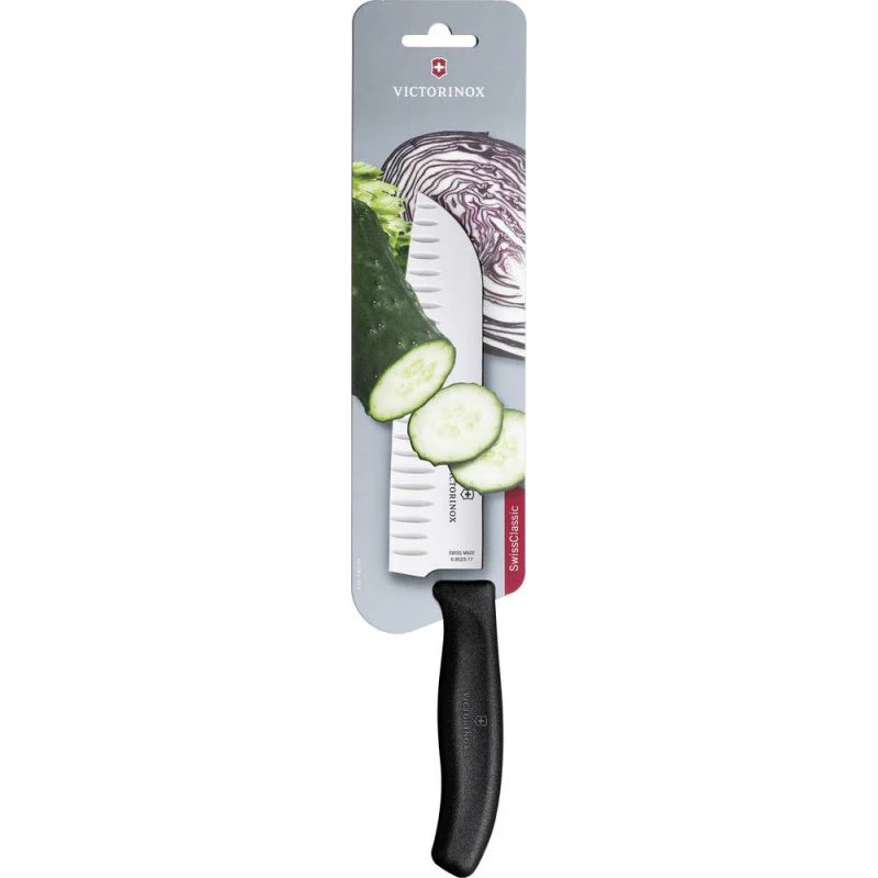 Victorinox Swiss Classic Santoku 17cm Knife - Black (Fluted)