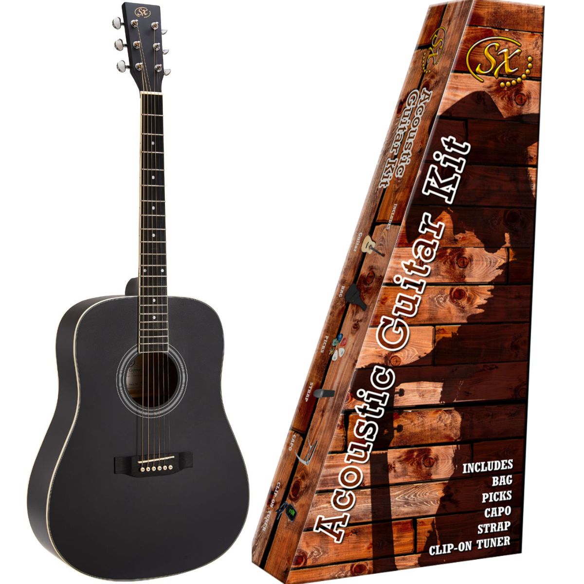 SX Acoustic Dreadnought Guitar Kit - Black (SD104BK)