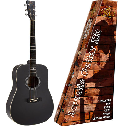 SX Acoustic Dreadnought Guitar Kit - Black (SD104BK)