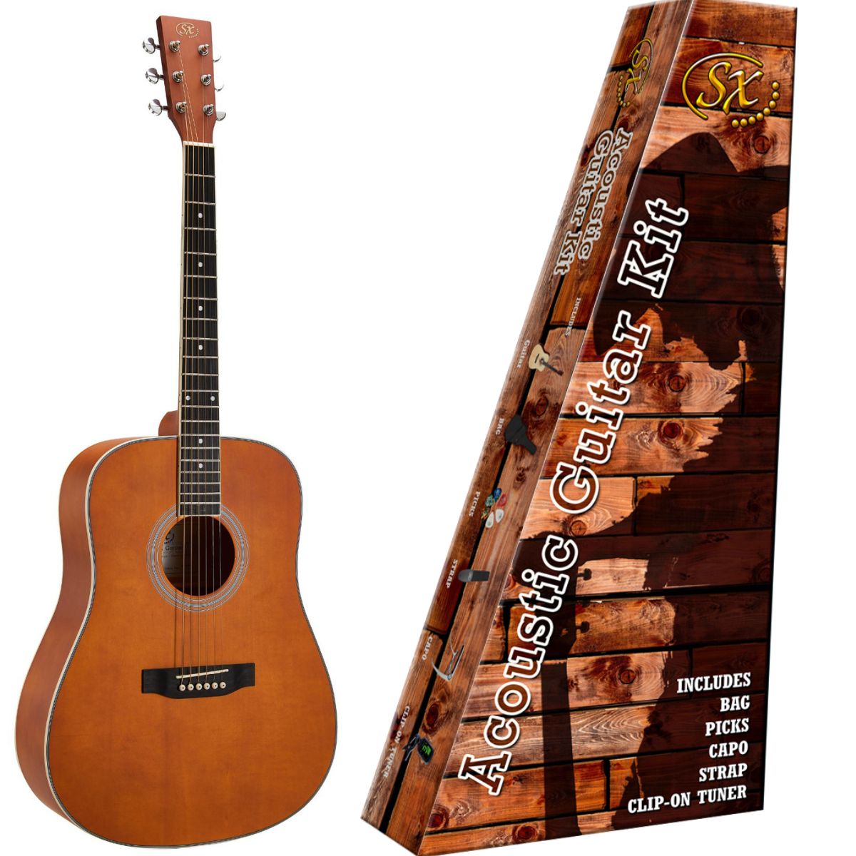 SX Acoustic Dreadnought Guitar Kit - Brown (SD104BR)