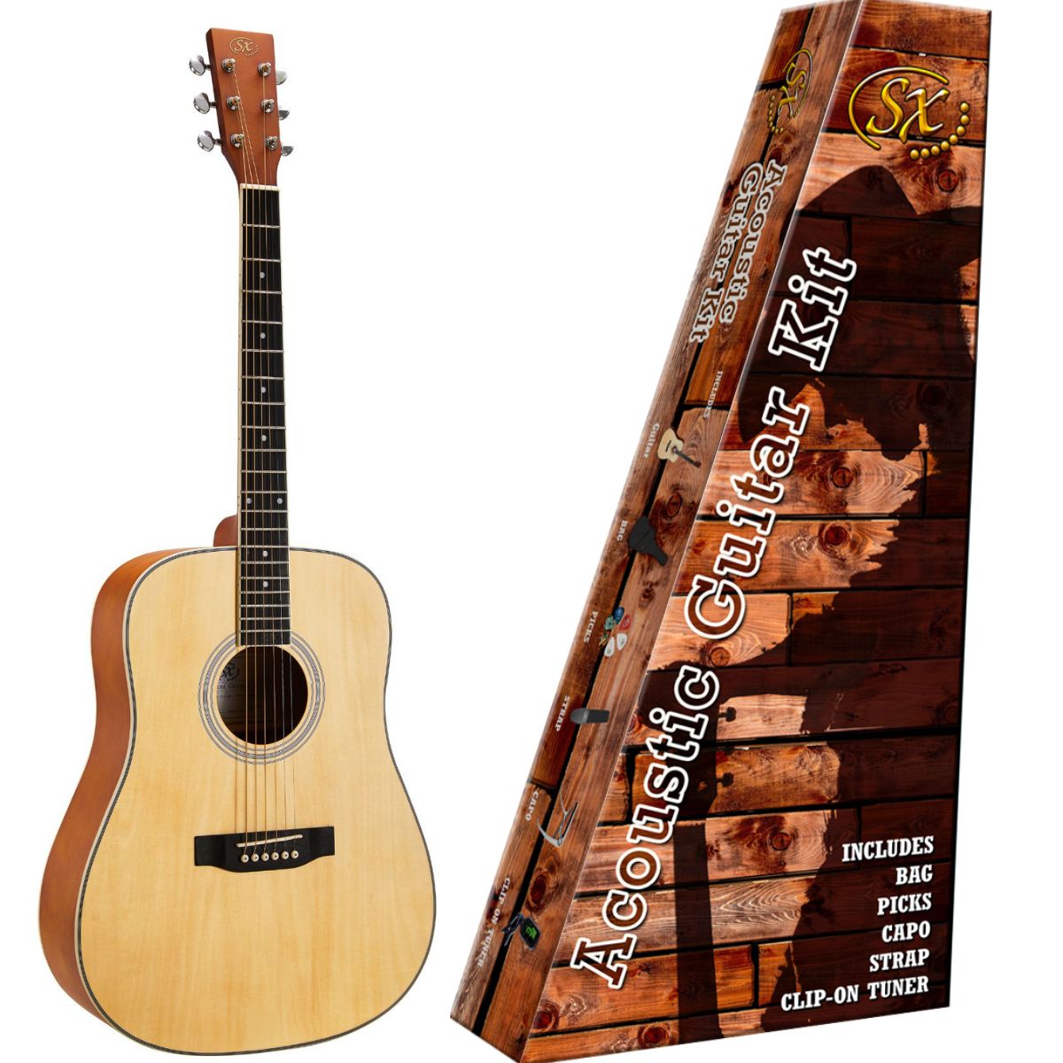 SX Acoustic Dreadnought Guitar Kit - Natural (SD104K)
