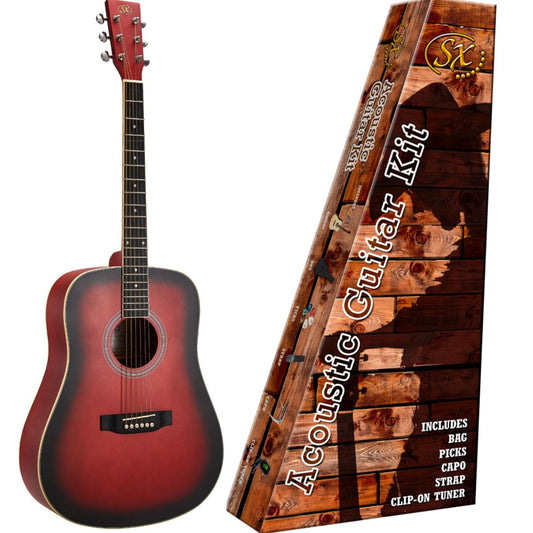 SX Acoustic Dreadnought Guitar Kit - Redburst (SD104RD)