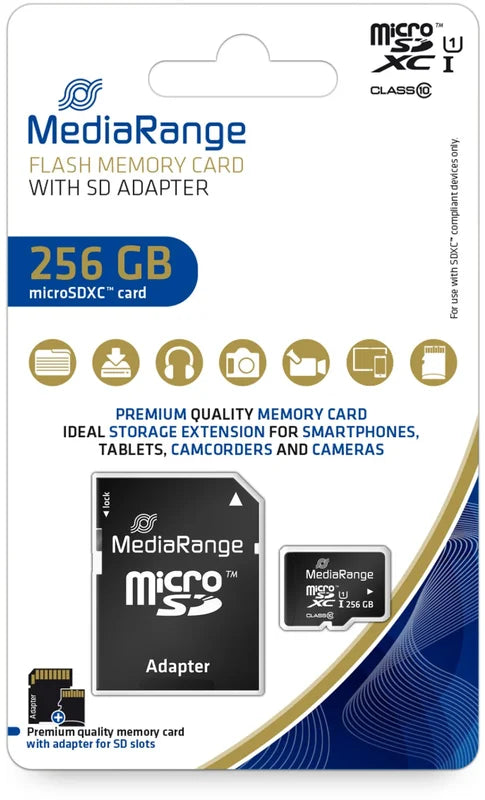 MediaRange microSDXC™ memory card, UHS-1 | Class 10, with SD adapter