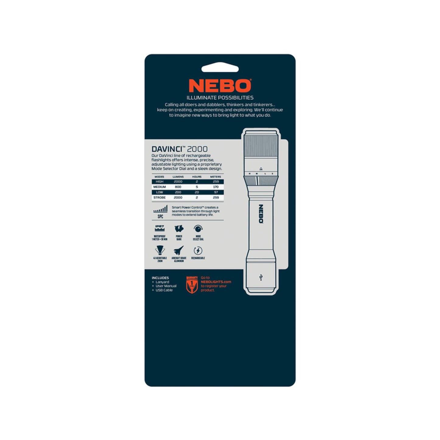 NEBO Davinci™ 2000 Lumen Rechargeable Handheld Torch