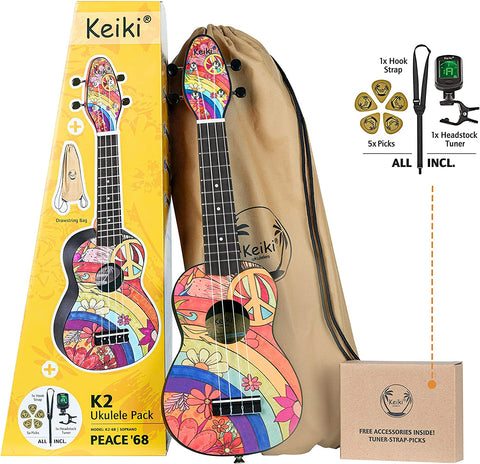 Keiki Soprano 'Peace' Ukulele - Left Handed (K2-68)