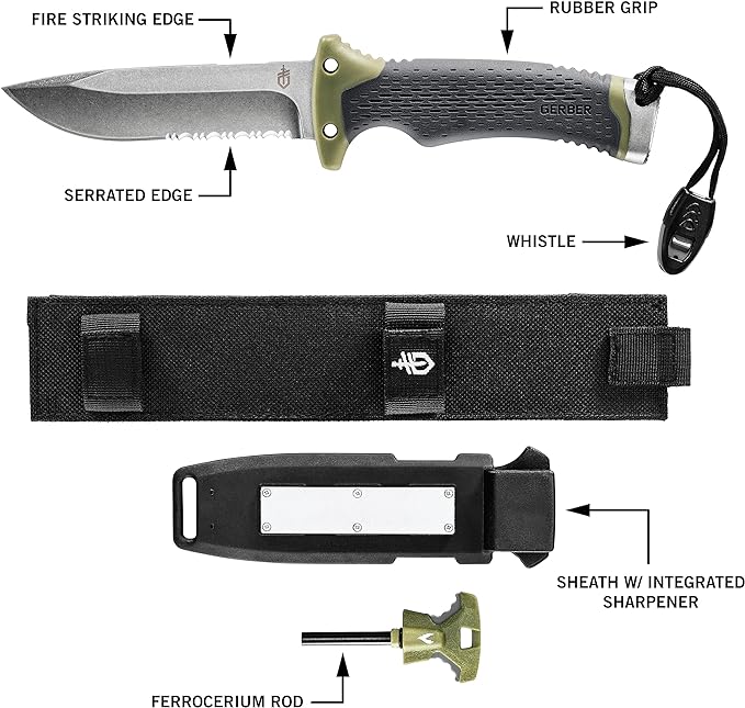 Gerber Ultimate Survival Knife SE (DP Fixed Blade) w/ Firestarter, Sheath & Sharpener - Flat Sage Green