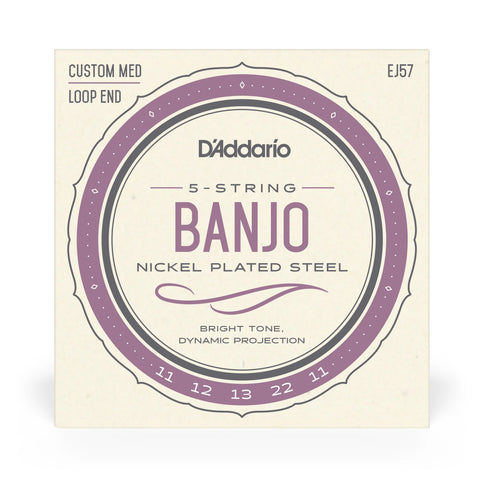 D'addarío 5 String Banjo Strings, Nickel Plated, Medium, Loop End