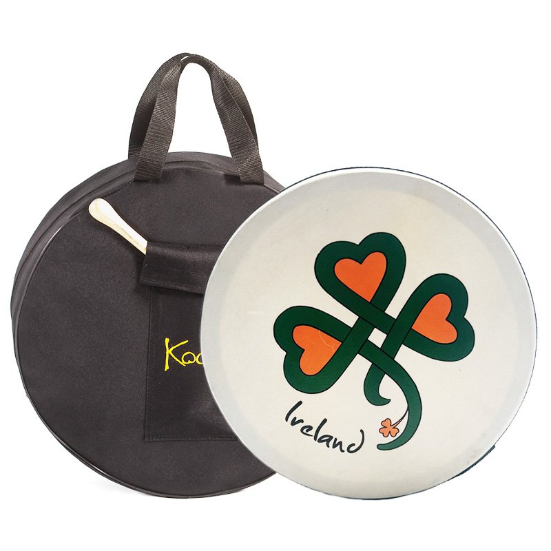 Koda Irish Bodhran 14″x3″ with Beater, Solid Wooden Black Frame (Various Designs)