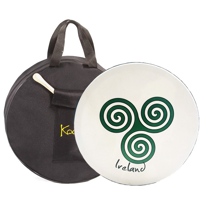 Koda Irish Bodhran 14″x3″ with Beater, Solid Wooden Black Frame (Various Designs)