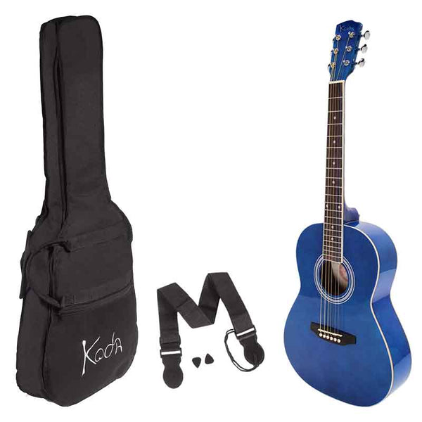 Koda 3/4 Acoustic Guitar, Steel Strings, Spruce Top, Baswood B&S, 5mm Gig Bag, Strap & Picks