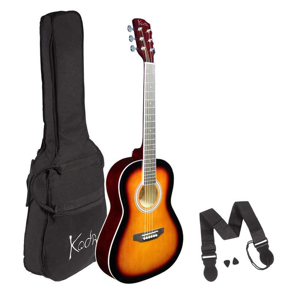 Koda 3/4 Acoustic Guitar, Steel Strings, Spruce Top, Baswood B&S, 5mm Gig Bag, Strap & Picks