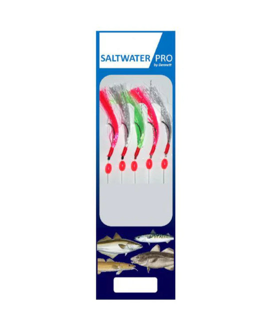Dennett Saltwater Pro 5 Hook Rainbow Tinsel Feather Rig