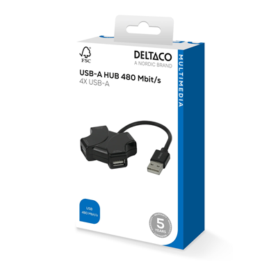DELTACO USB-A Hub 480 Mbit/s