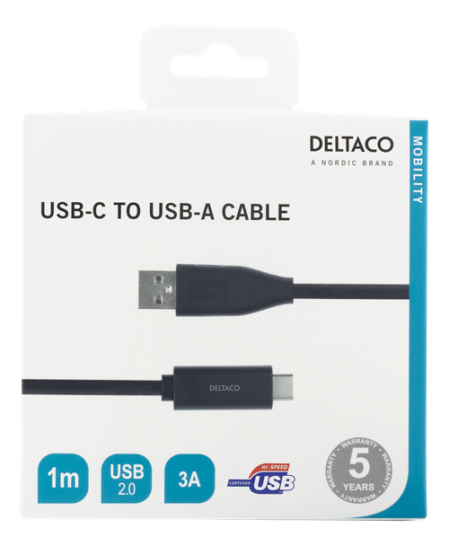 DELTACO USB-C TO USB-A CABLE 1M