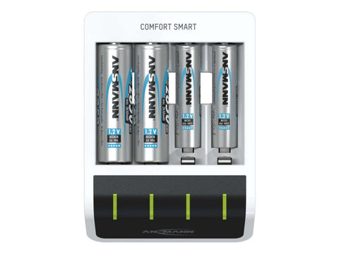 Ansmann Comfort Smart Battery Charger For NiMH AA, AAA 1.2V 400mA, Batteries Included