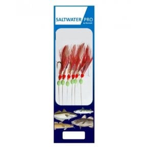 Dennett Saltwater Pro 6 Hook Red Fishskin Flasher Feather Rig
