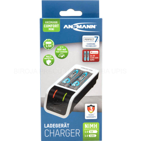 Ansmann Comfort Mini Battery Charger For NiMH AA, AAA 1.2V 400mA, Batteries Included