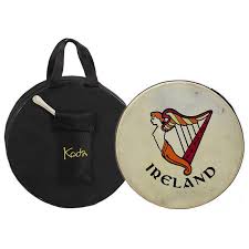 Koda Irish Bodhran 14″x3″ with Beater, Solid Wooden Black Frame (Various Designs)