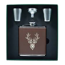 Bisley Brown Leather Stainless Steel Hip Flask 6oz (Presentation Pack)