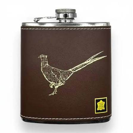 Bisley Brown Leather Stainless Steel Hip Flask 6oz