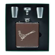Bisley Brown Leather Stainless Steel Hip Flask 6oz (Presentation Pack)