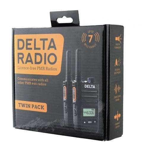 Delta+ Radio 2-Way Walkie Talkie Radio (Twin Pack) - Black