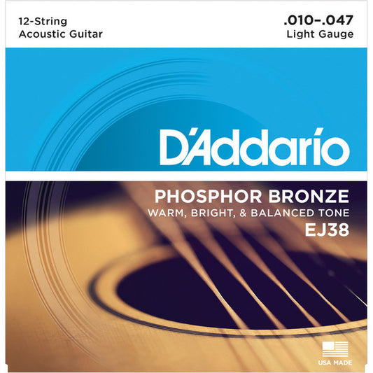 D'addarío Phosphor Bronze Acoustic Guitar Strings (10-47) (12 String Set)
