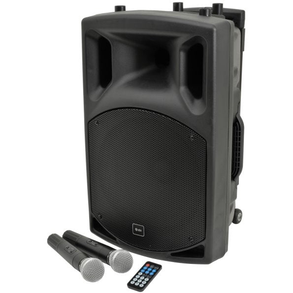 QTX QX15PA Portable PA Speaker w/ Bluetooth/USB/SD/FM Player & Wireless Microphones