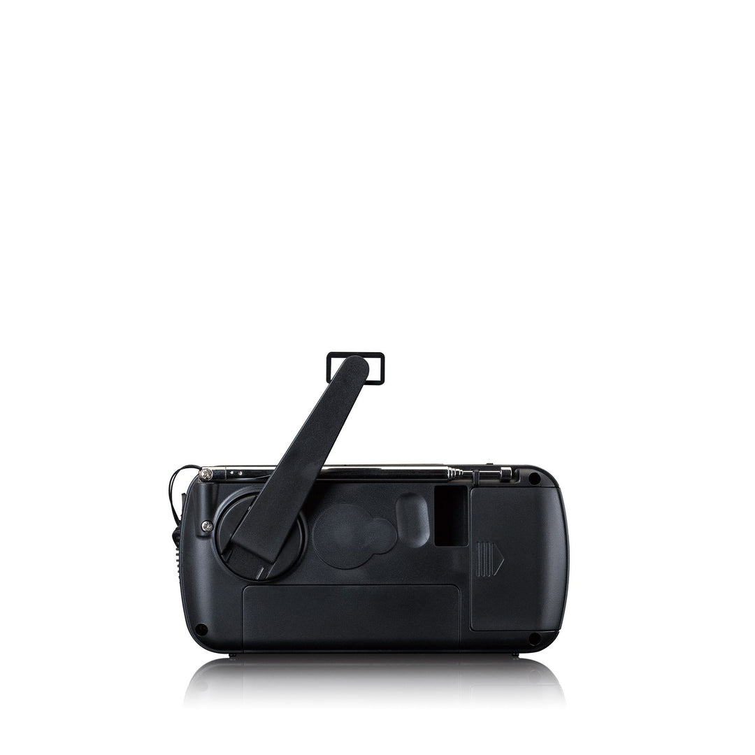 LENCO MCR-113BK - Portable hand crank emergency radio, flashlight and power bank in one