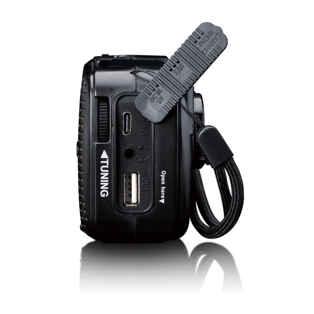 LENCO MCR-113BK - Portable hand crank emergency radio, flashlight and power bank in one
