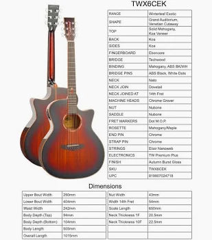 Tanglewood Winterleaf Exotic Series Grand Auditorium Acoustic Guitar (TWX6CEK)