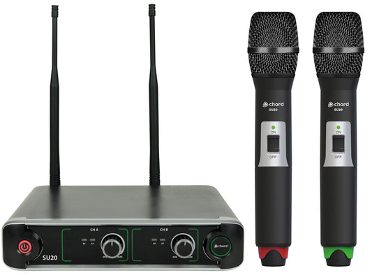CHORD SU20-H-RG Compact Dual UHF Microphone Sets (863.42MHz Red & 864.3MHz Green)