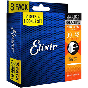 Elixir Nanoweb Electric Guitar Strings 2 Sets 1 Bonus Set