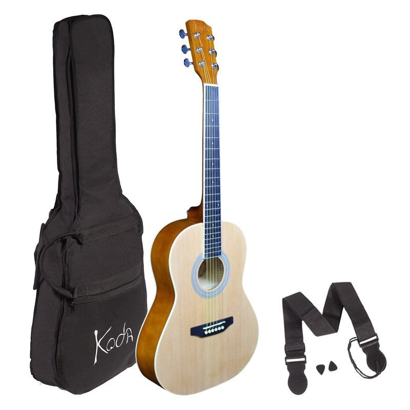 Koda 3/4 Acoustic Guitar, Steel Strings, Spruce Top, Baswood B&S, 5mm Gig Bag, Strap & Picks