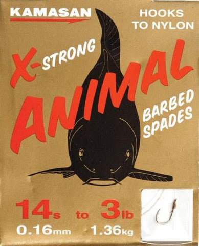 Kamasan Animal Barbed Spade Hooks to Nylon
