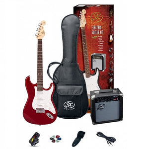 SX SE1 Strat Style Electric Guitar Pack - Candy Apple Red