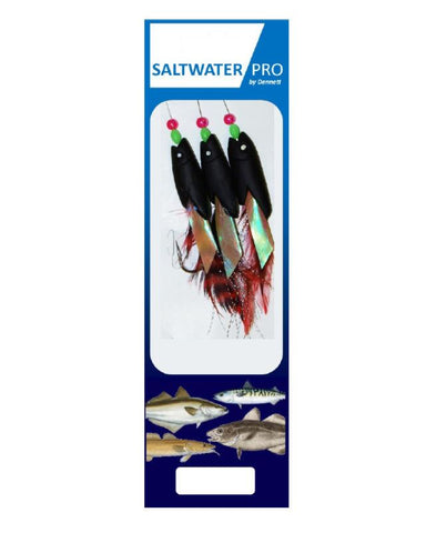 Dennett Saltwater Pro 3 Hook Black/Red Jumbo Hokkai Feather Rig