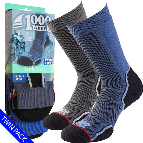 1000 Mile Trek Single Layer Socks (Ladies & Gents) Twin Pack