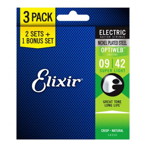 Elixir  Optiweb Electric Strings 3 Pack (2 Sets + 1 Bonus Set)