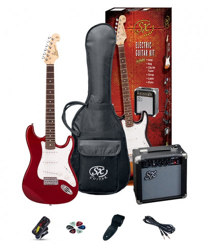 SX SE1 Strat Style Electric Guitar Pack Left Handed | Candy Apple Red