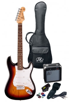 SX SE1 Strat Style Electric Guitar Pack Left Handed - 3 Tone Sunburst